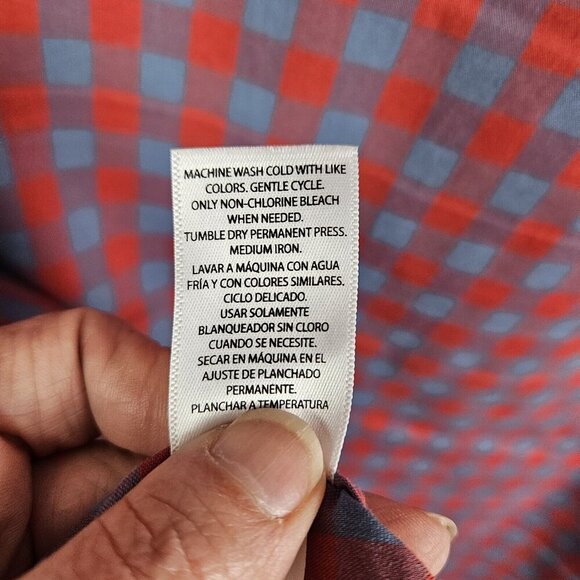 [g] George Classic Fit Button-Up Shirt Men's Size 2XL Long Sleeve Red Blue Check - Picture 7 of 10